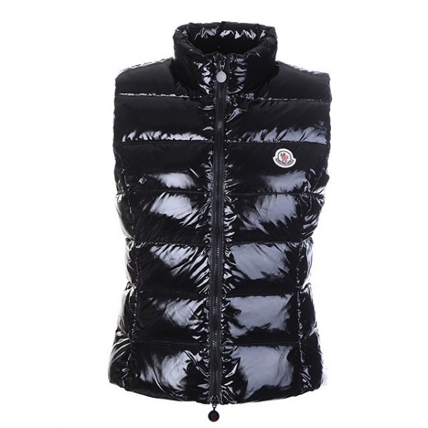 Moncler nero senza maniche a collo alto e zip Slash caldo Donna Gilet uscita